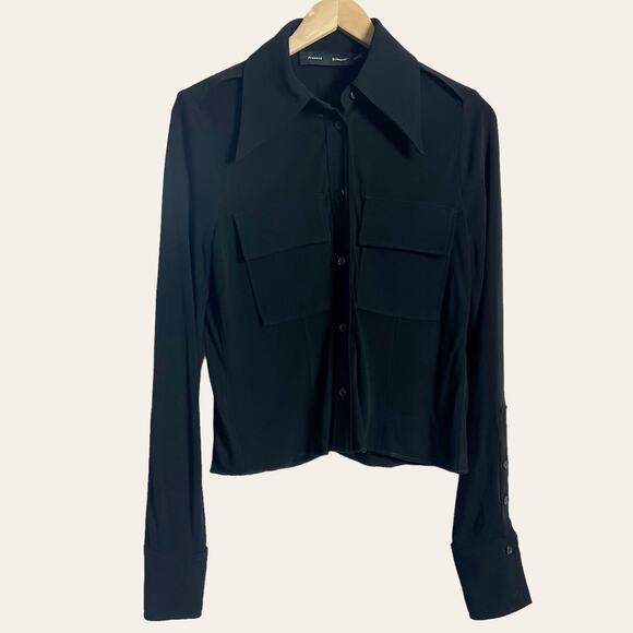 Proenza Schouler Matte Jersey Long Sleeve Button Up Shirt Size 6 - Picture 6 of 16